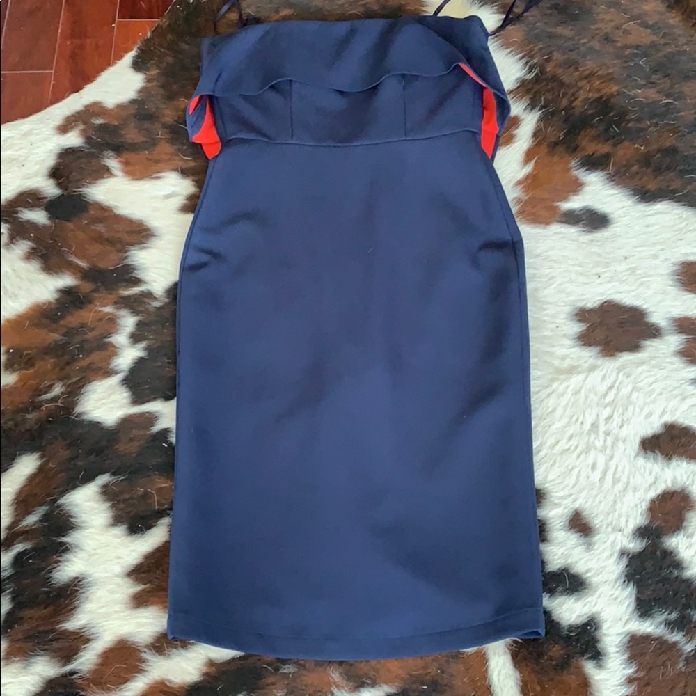 Strapless bcbg maxwzria  navy/red dress